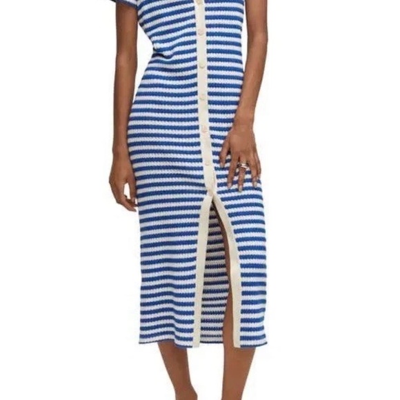Mango Sweaters - MNG Mango Blue/ Cream Stripe Jersey Sweater Midi Dress Sz US 10 Short Sleeve